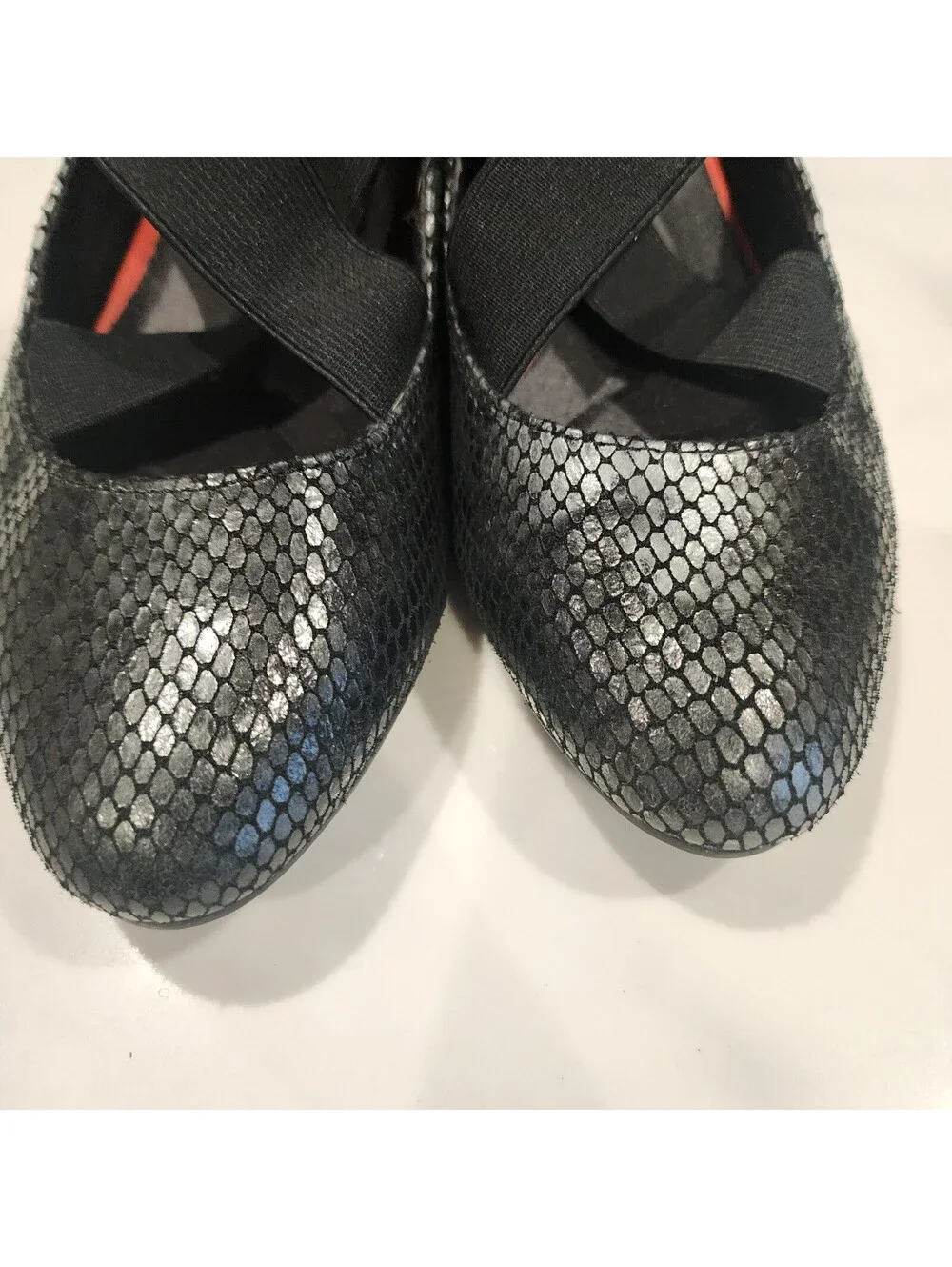 Rockport Total Motion Etenia mary jane flats textured black snakeskin straps 7